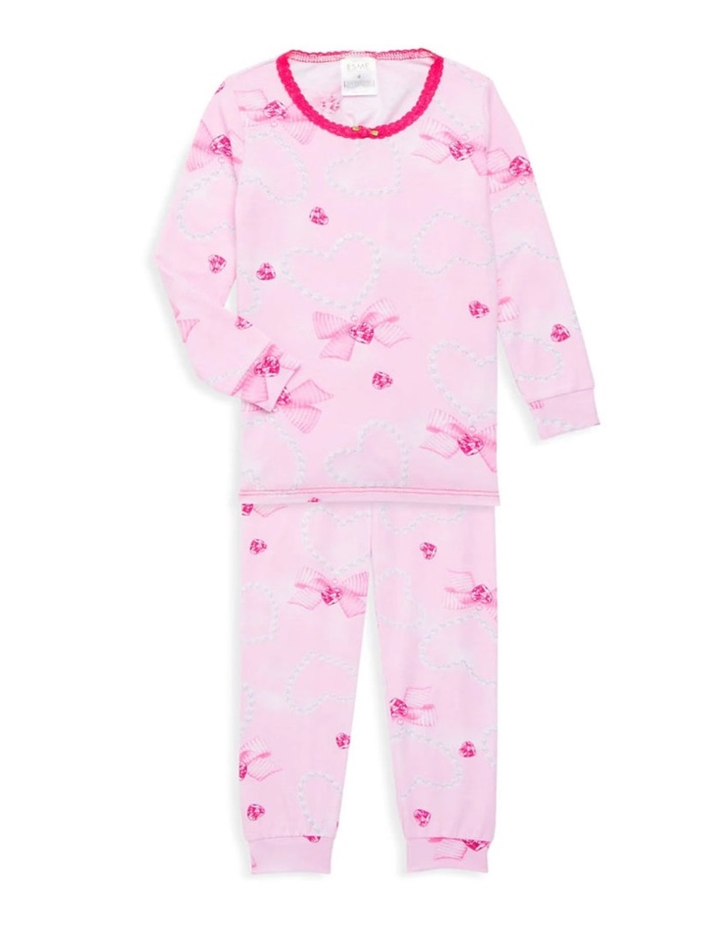 Esme - Pink Pearl Heart Pajama Set  Made in USA sz 7
